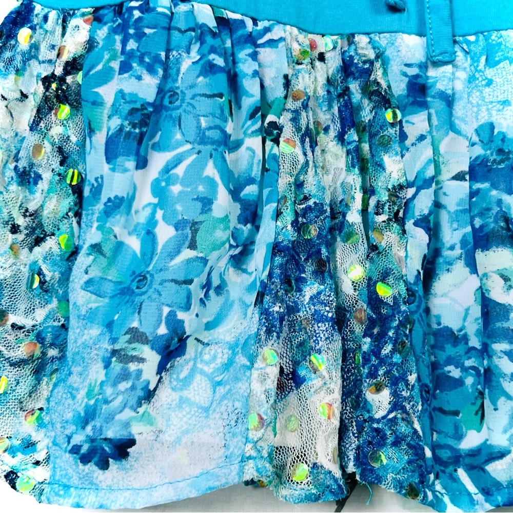 Justice Kids Turquoise Aqua Blue Dress Sequin Party Dress-up Floral Ruffled Lace - Picture 11 of 15